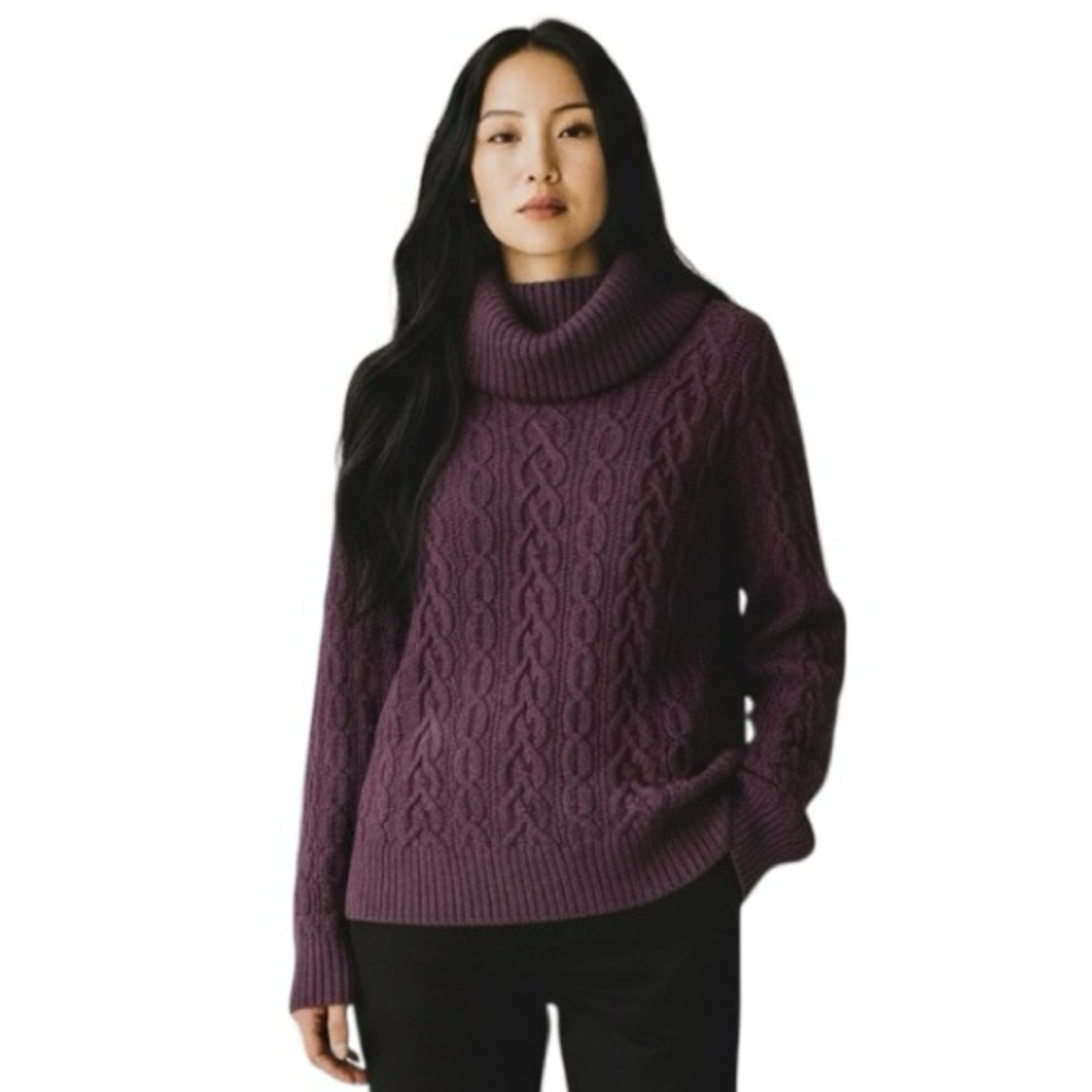 Jeanne Pierre Longline Cable Knit Cowl Neck Sweater Tunic in Purple Size Large